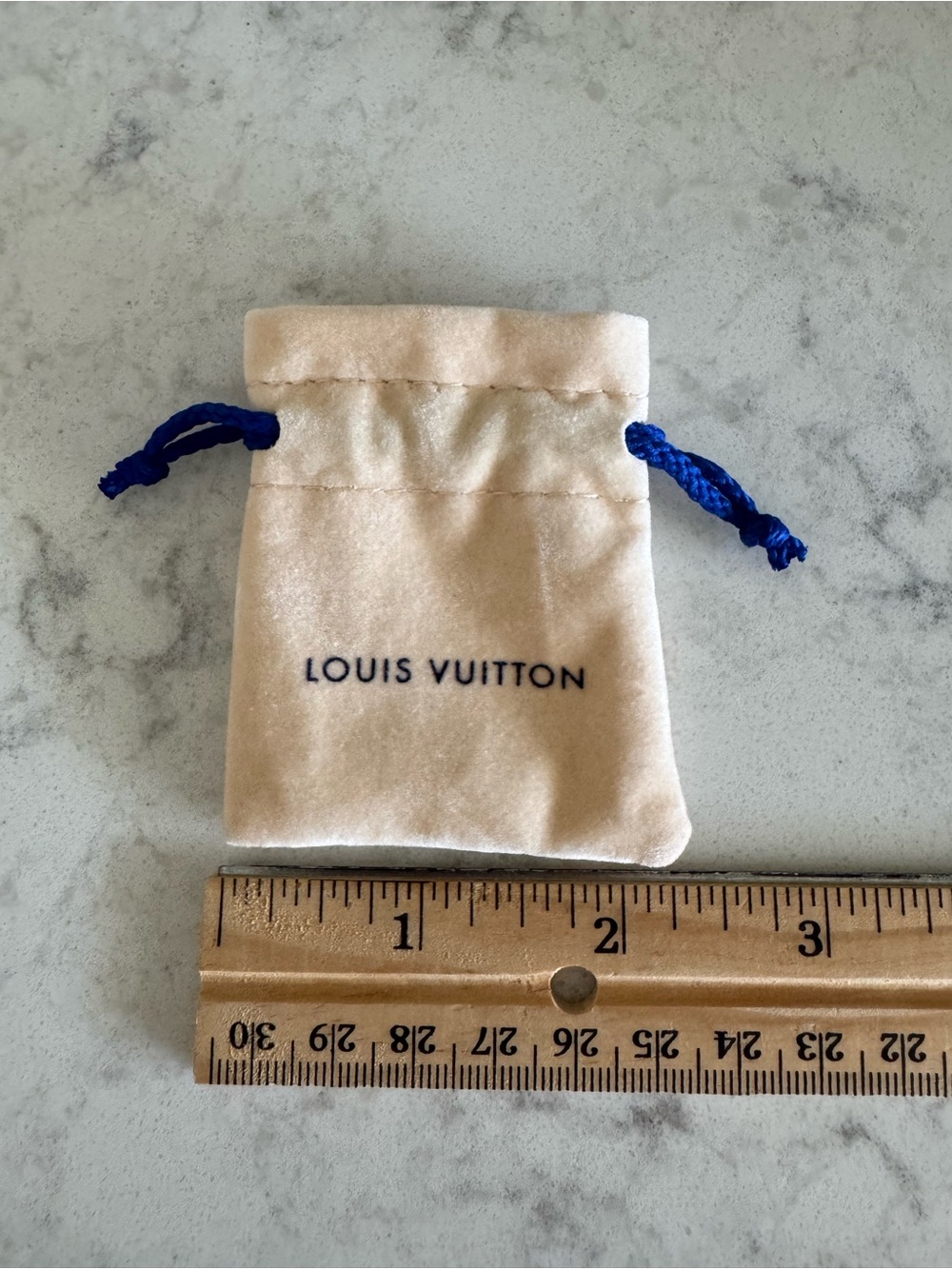 Louis Vuitton Cream Velvet Drawstring Pouch with Blue Cord
